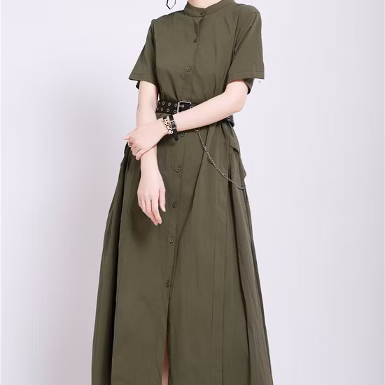High Quality V-Neck Casual Women Dress Pure Color Long Sleeve Ladies Dress