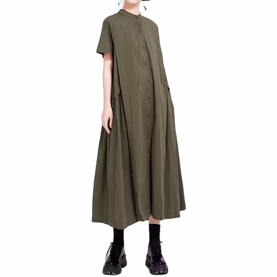 High Quality V-Neck Casual Women Dress Pure Color Long Sleeve Ladies Dress