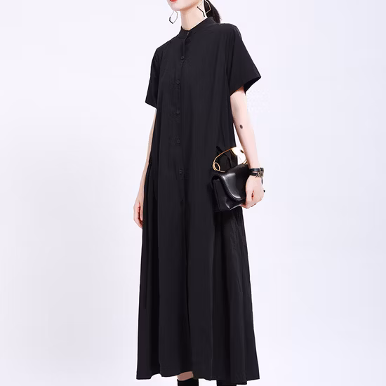 High Quality V-Neck Casual Women Dress Pure Color Long Sleeve Ladies Dress