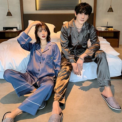 Couple Pyjamas Cardigan Long-Sleeved Pants Pajamas Suit Loose Lapel Sleepwear Cartoon Leisure Loungewear Sweet Women Pajamas